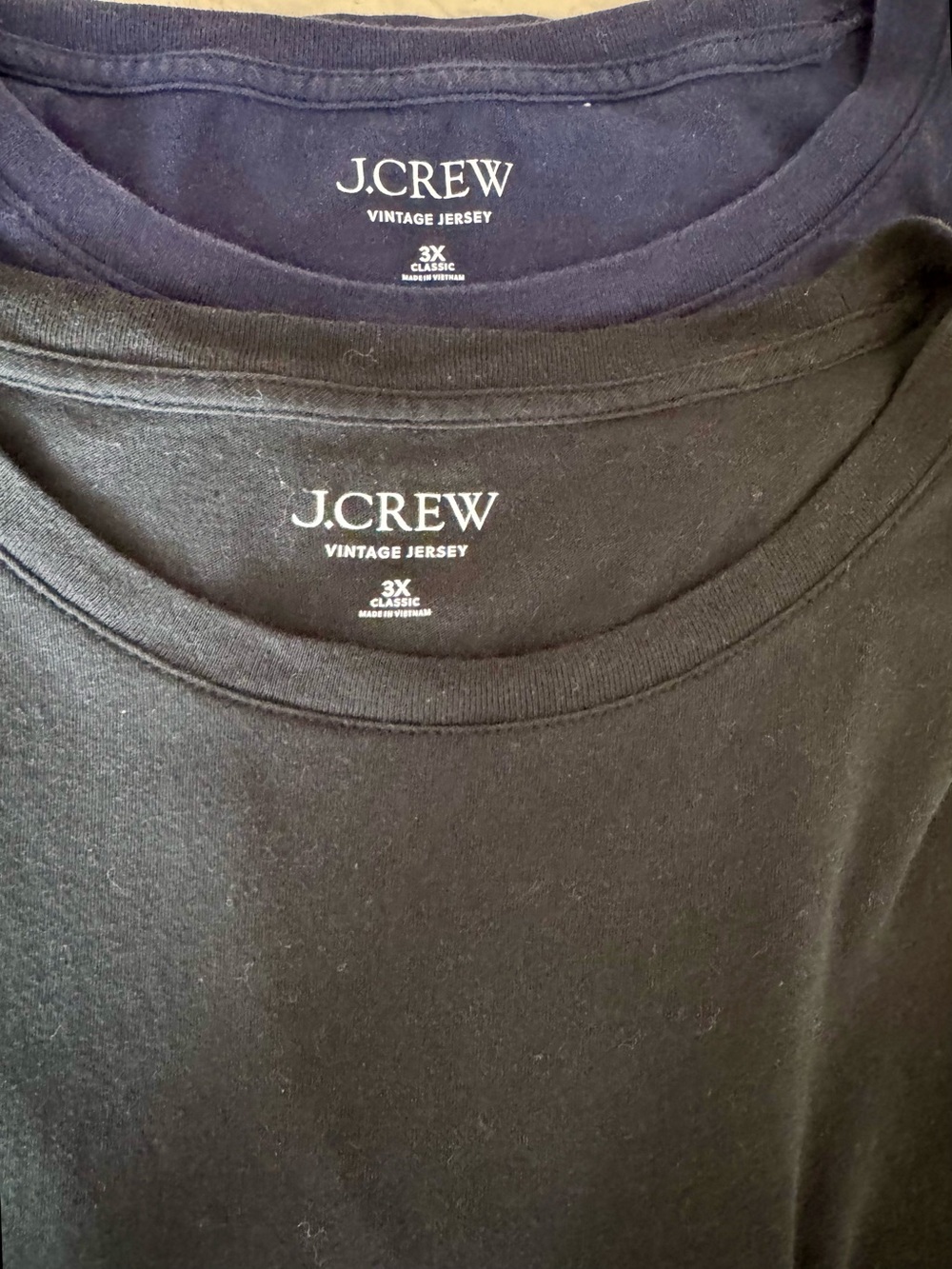 TWO J. Crew Vintage Jersey 100% Cotton Tees, EUC, one Navy one Black, size 3X